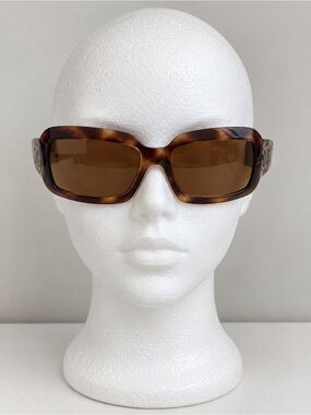 CHANEL Tortoiseshell Brown Rectangular Logo-Accent Sunglasses